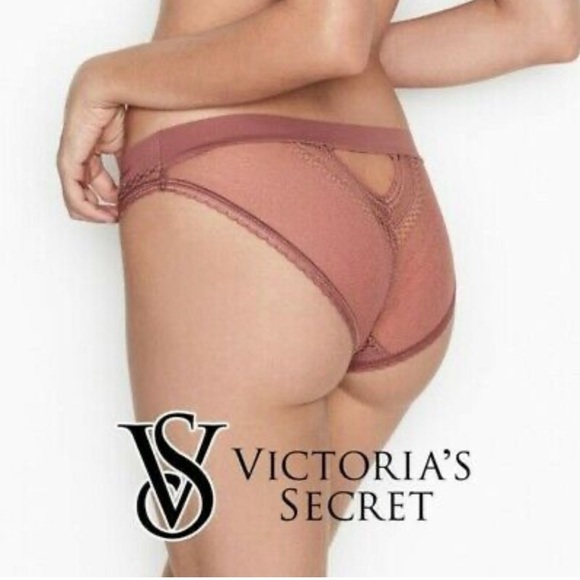 💕 Dusty Rose Pink Lace Cut-Out Logo Waist Bikini Panties Panty - Picture 1 of 9